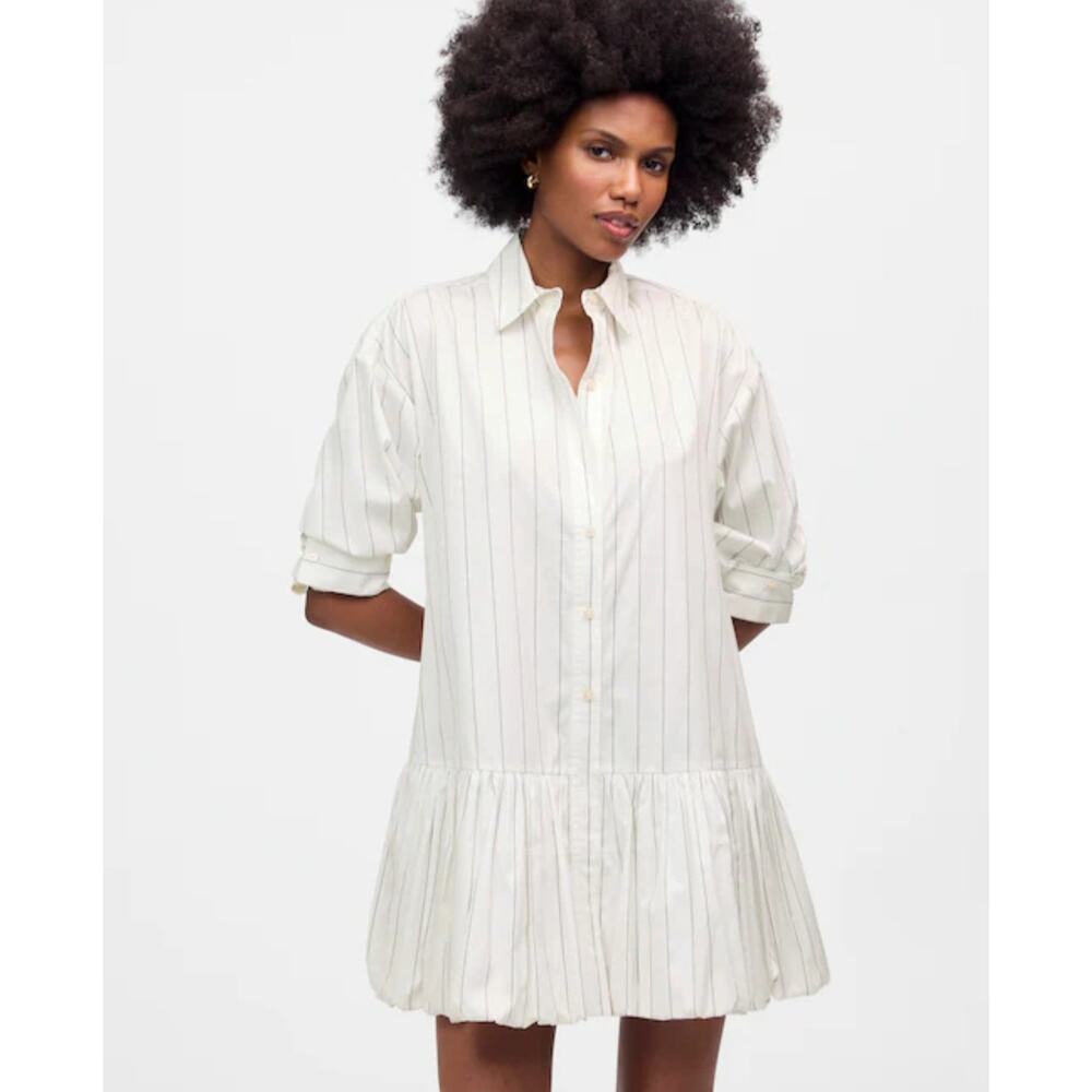 NWT Madewell Bubble-Hem Mini Shirtdress in Pinstripe PoplinSize XL - Picture 3 of 8